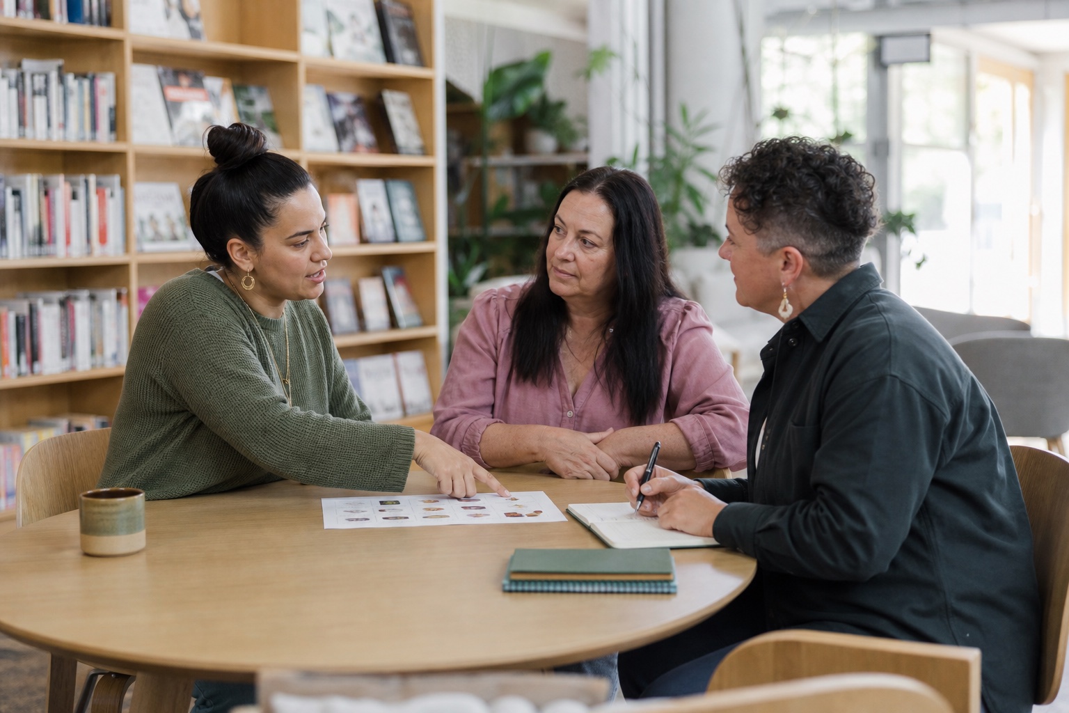 A participant, family member and support professional planning together